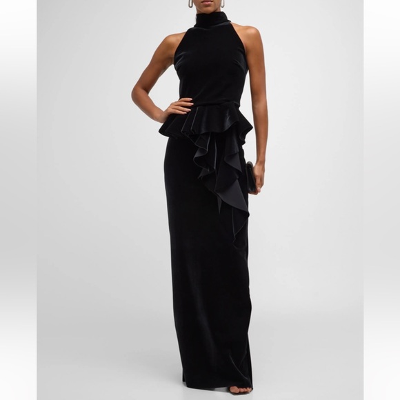 NEW NWT Chiara Boni La Petite Robe Ablah Sleeveless Velvet Peplum Gown Black - Picture 2 of 15